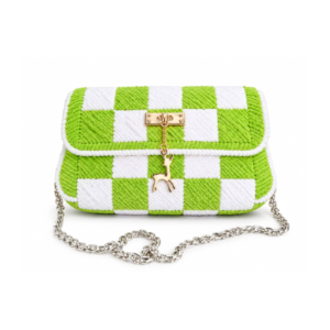 Green Checkered Crochet Clutch Bag