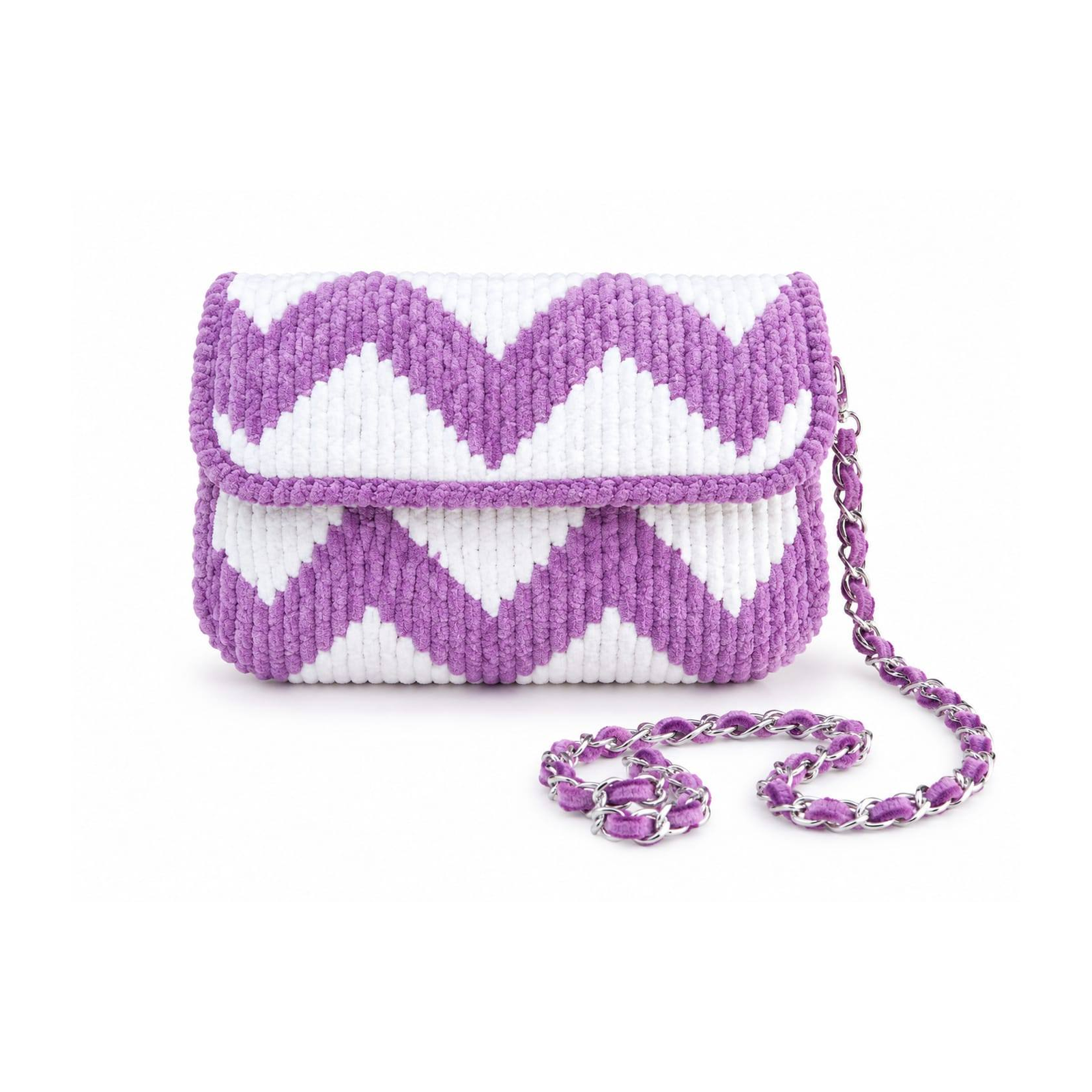 Purple Zigzag Crochet Clutch Bag - Image 2