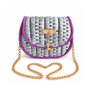 Silver Purple Woven Clutch Bag